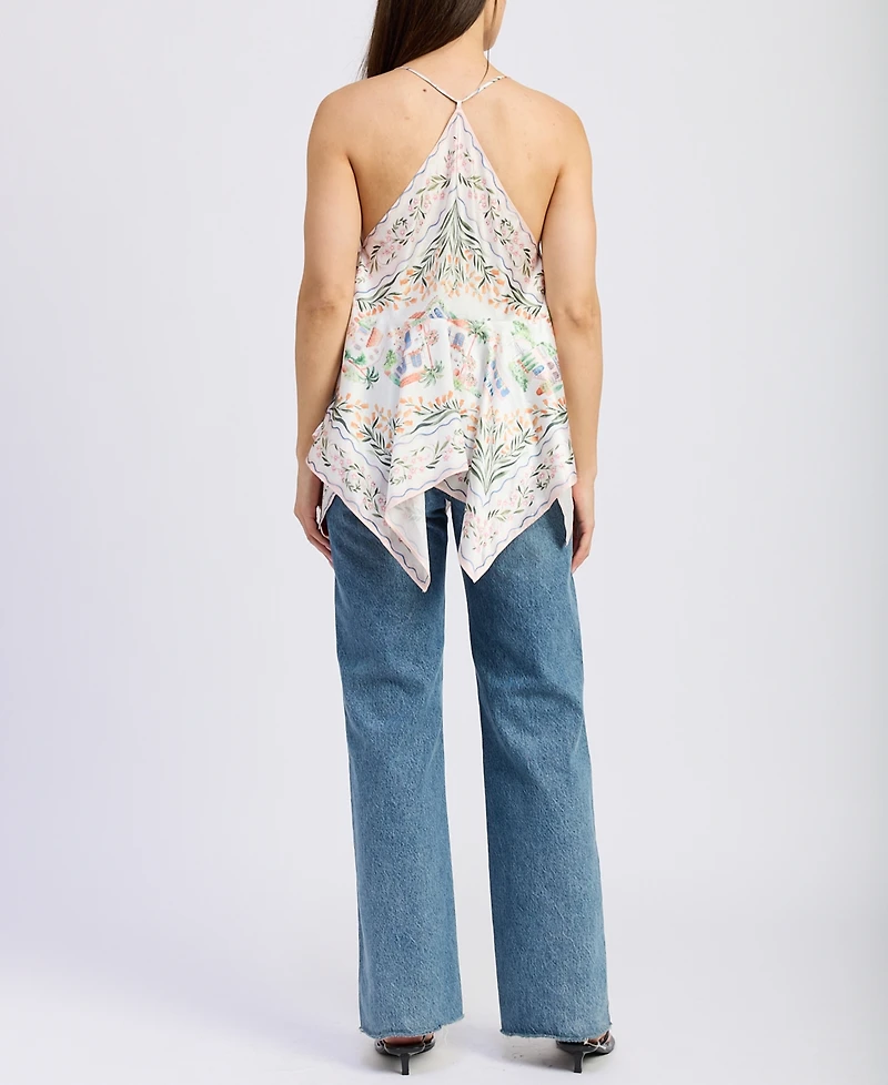 En Saison Women's Alaia Printed Sleeveless Handkerchief-Hem Top
