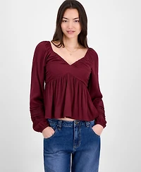 Self Esteem Juniors' Ruched V-Neck Lace-Inset Blouse