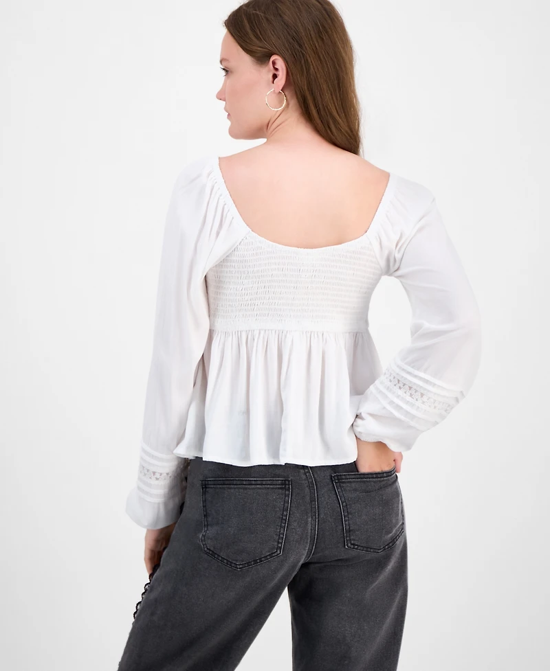 Self Esteem Juniors' Ruched V-Neck Lace-Inset Blouse