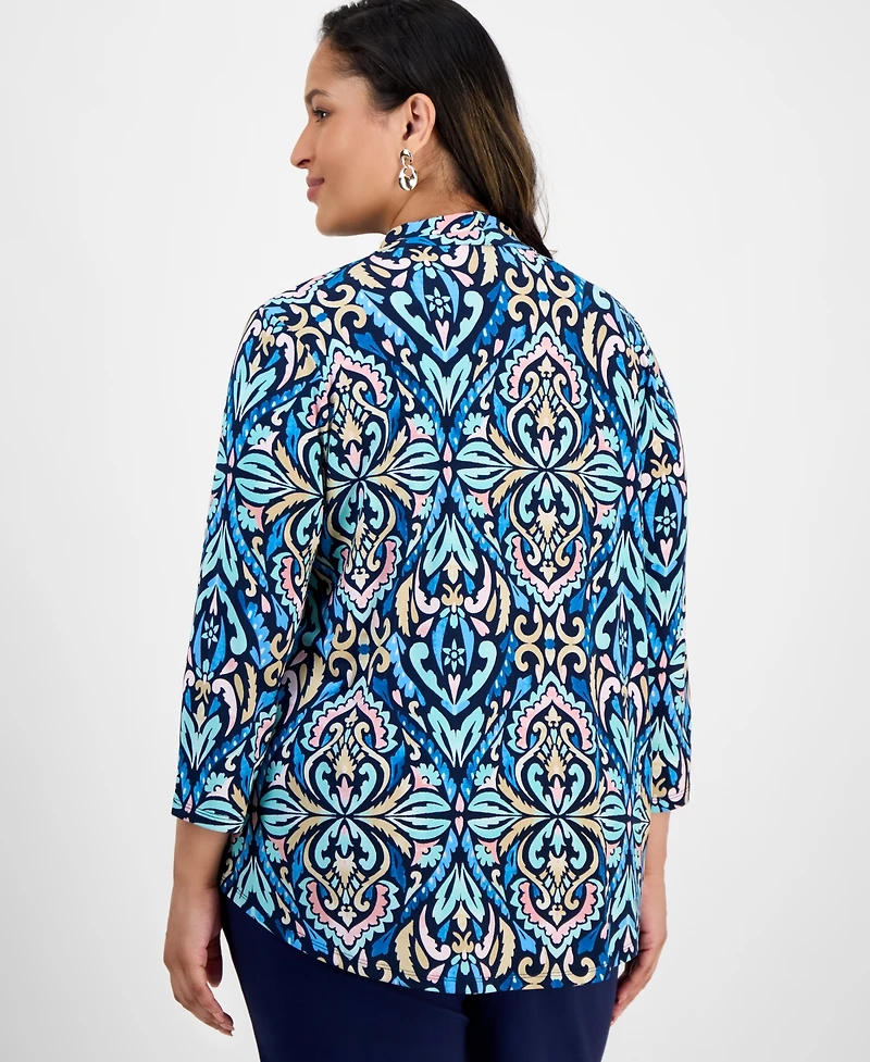 Jm Collection Plus Printed V-Neck Top, Macy's Exclusive