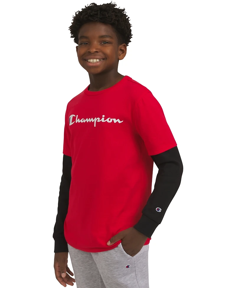 Champion Big Boys Layered-Look Logo Graphic T-Shirt