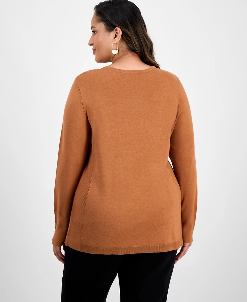 Jm Collection Plus Crewneck Long-Sleeve Sweater, Macy's Exclusive
