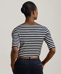 Lauren Ralph Petite Striped Stretch Cotton Boatneck Tee