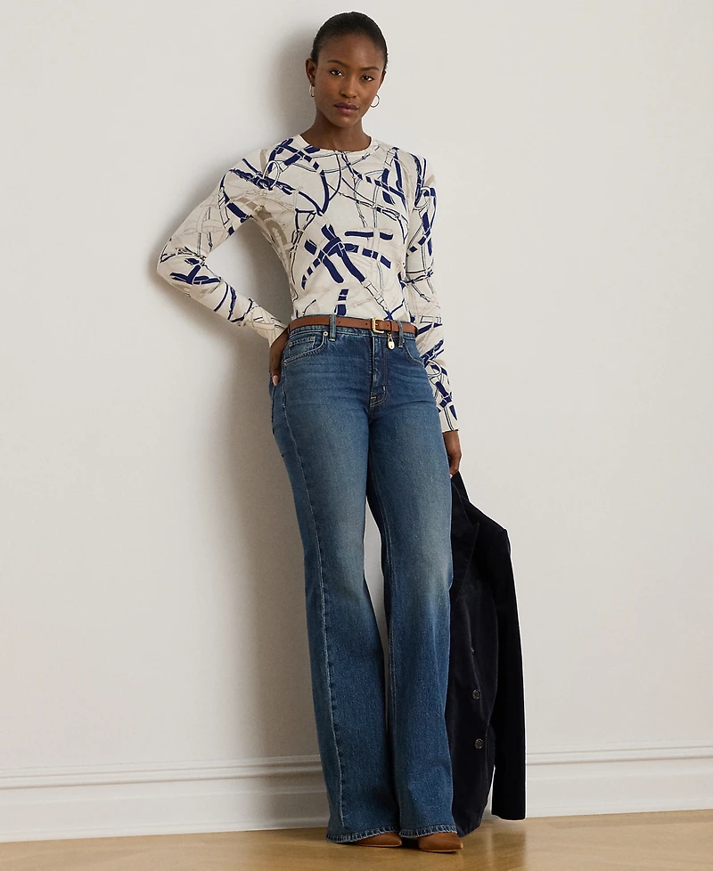 Lauren Ralph Petite Belting-Print Cotton-Blend Sweater