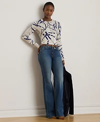 Lauren Ralph Petite Belting-Print Cotton-Blend Sweater
