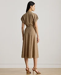 Lauren Ralph Petite Geo-Print Belted Crepe Dress