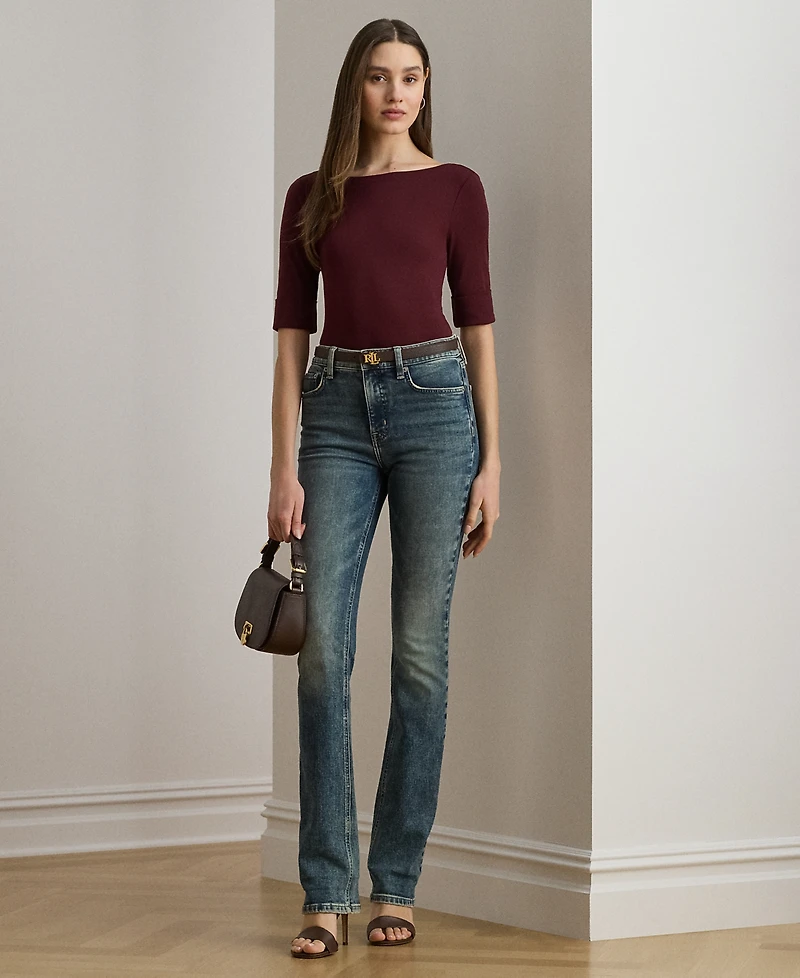 Lauren Ralph Petite Stretch Cotton Boatneck Tee