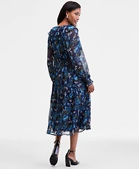 On 34th Women's Printed Ruffle-Trim Long-Sleeve Midi Dress, Macy's Exclusive