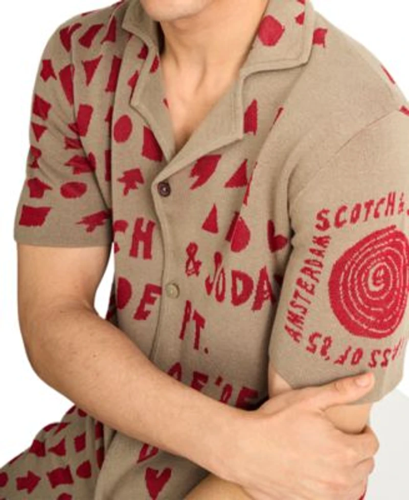 Scotch Soda Mens Slim Fit Ralston Pants Jacquard Text Logo Shirt