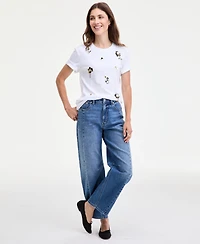 On 34th Women's Scattered-Floral-Embellished Cotton T-Shirt, Macy's Exclusive
