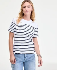 On 34th Women's Classic Stripe Embellished Cotton T-Shirt, Macy's Exclusive