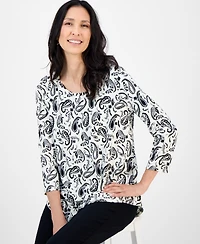 Jm Collection Women's Printed Scoop-Neck 3/4-Sleeve Top, Exclusively at Macy's