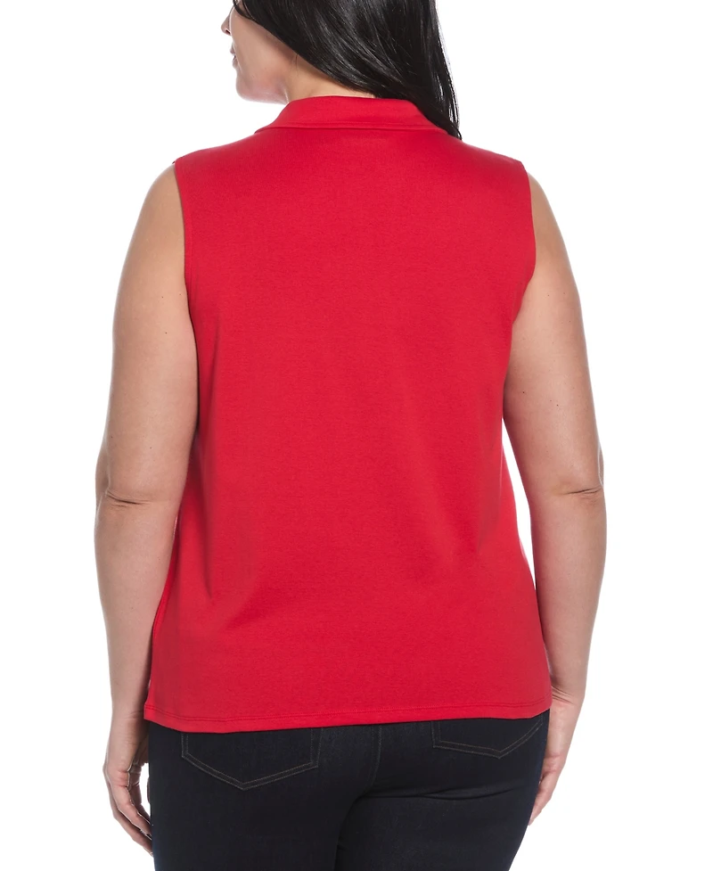 Rafaella Plus Ribbed V-Neck Sleeveless Polo T-Shirt