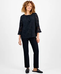 Jm Collection Women's Jacquard Lace-Trim Blouse, Exclusively at Macy's