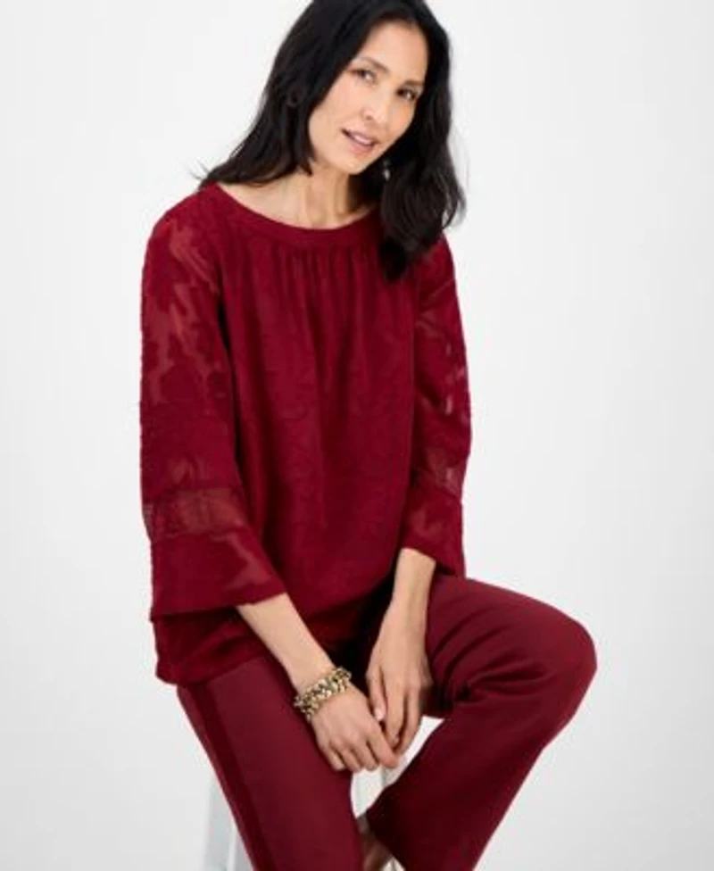 Jm Collection Womens Jacquard Lace Blouse Lace Panel Pants