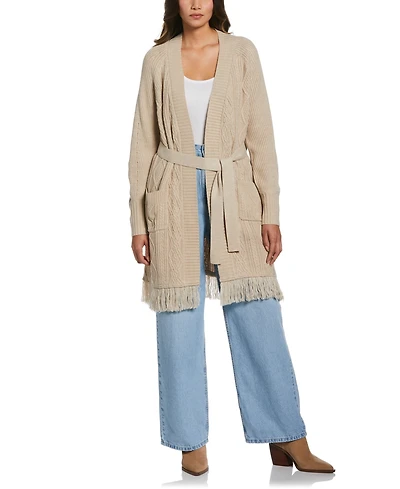 Ella Rafaella Petite Fringe Long Sleeve Duster Sweater