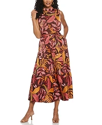 Ella Rafaella Petite Leaf Print Belted Sleeveless Dress