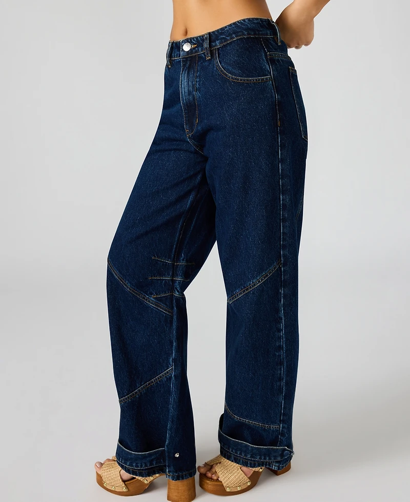 Steve Madden Women's Tre Denim Mid-Rise Wide-Leg Jeans