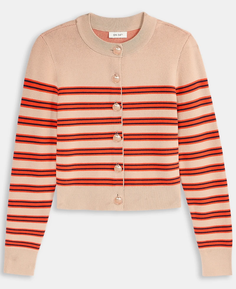 On 34th Women's Striped Long-Sleeve Crewneck Cardigan, Macy's Exclusive