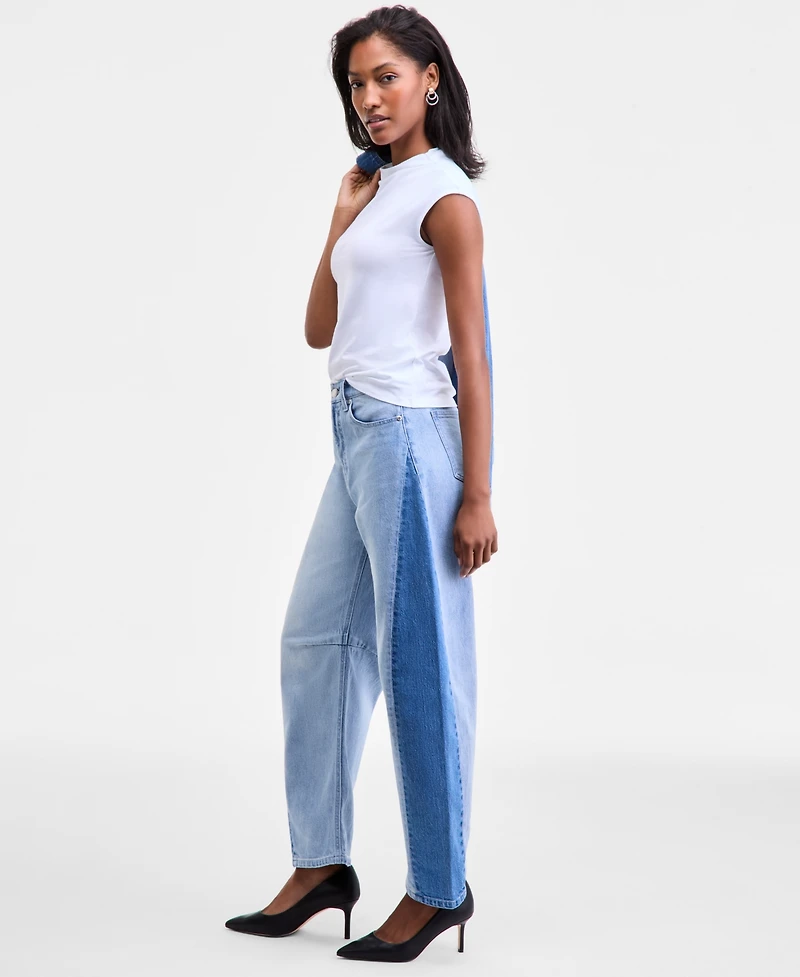 On 34th Women's High-Rise Two-Tone Barrel-Leg Jeans, Macy's Exclusive