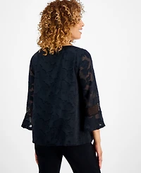 Jm Collection Women's Jacquard Lace-Trim Blouse, Exclusively at Macy's