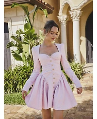 Miss Circle Women's Tae Pink Tweed Long Sleeve Drop Waist Mini Dress