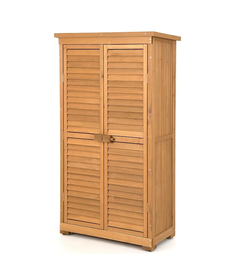 Costway Outdoor Fir Wood Storage Shed Garden Tool Cabinet Locker Tall Vertical Organizer