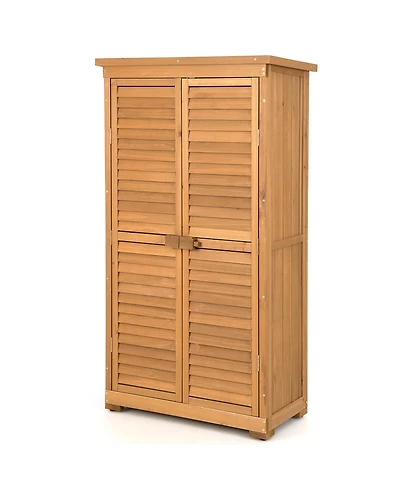 Costway Outdoor Fir Wood Storage Shed Garden Tool Cabinet Locker Tall Vertical Organizer