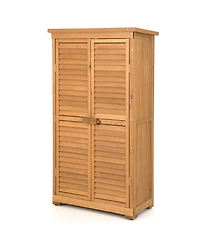 Costway Outdoor Fir Wood Storage Shed Garden Tool Cabinet Locker Tall Vertical Organizer