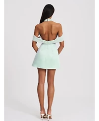 Miss Circle Women's Zafrina Light Cyan Halter Off-shoulder Backless Mini Dress