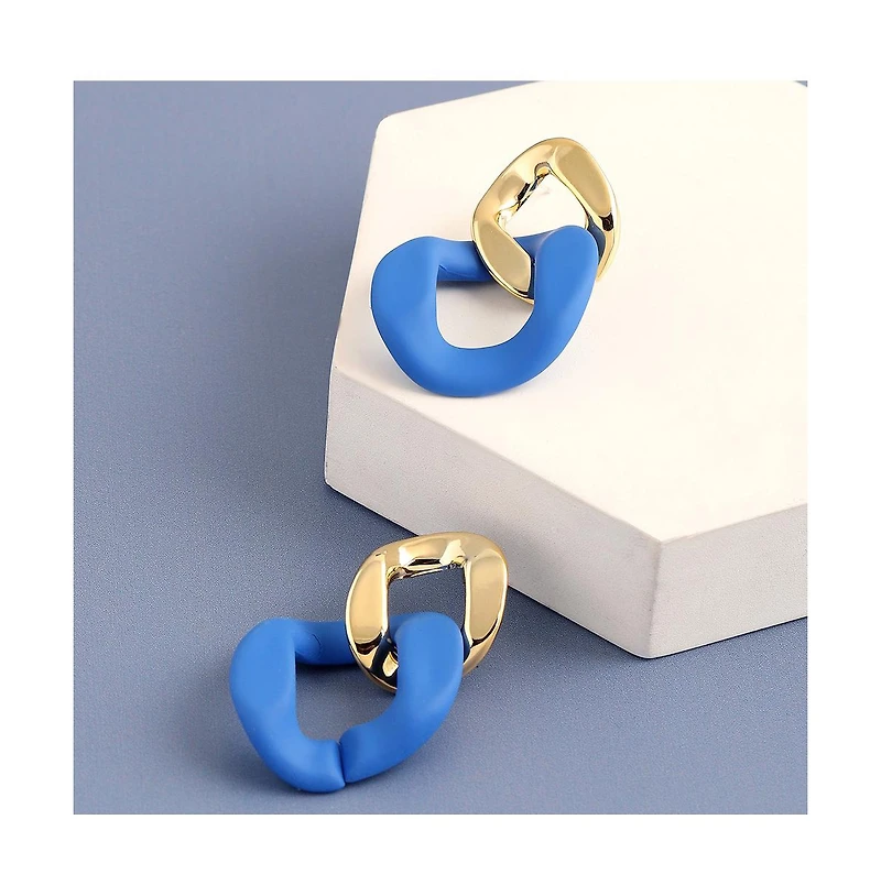 Sohi Women's Blue Colourblock Chainlink Drop Earrings