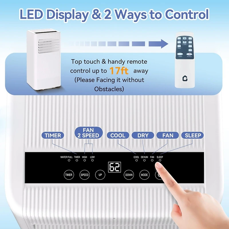 gaomon 8,000 Btu Portable Ac, 3-in-1 Cooling/Fan/Dry Unit for 420 Sq.Ft, Low Noise for Home & Office
