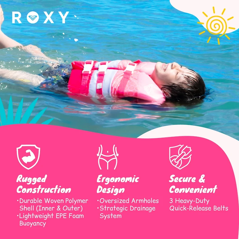 Roxy Life Vest Uscg Approved for kids, Lightweight Epe Foam with Quick-Release Buckles