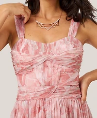 J Mendel Women's Floral Twist Pleated Midi Dress