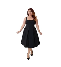Unique Vintage Plus Square Neck Pleated Swing Dress