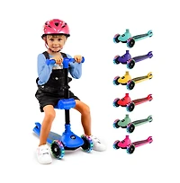 3-Wheel Foldable Kids Scooter - Child Toy Scooter with Built-in Led Wheel Lights, Foldable Seat, and Easy Maneuvering Lean-to-Steer