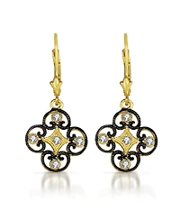 Genevive C.z. Sterling Silver 14K Gold Plated Lace Deco Euro Earrings