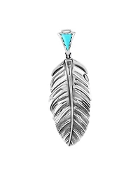 American West Jewelry Sterling Silver Sleeping Beauty Turquoise Fritz Casuse Prayer Feather Pendant Enhancer