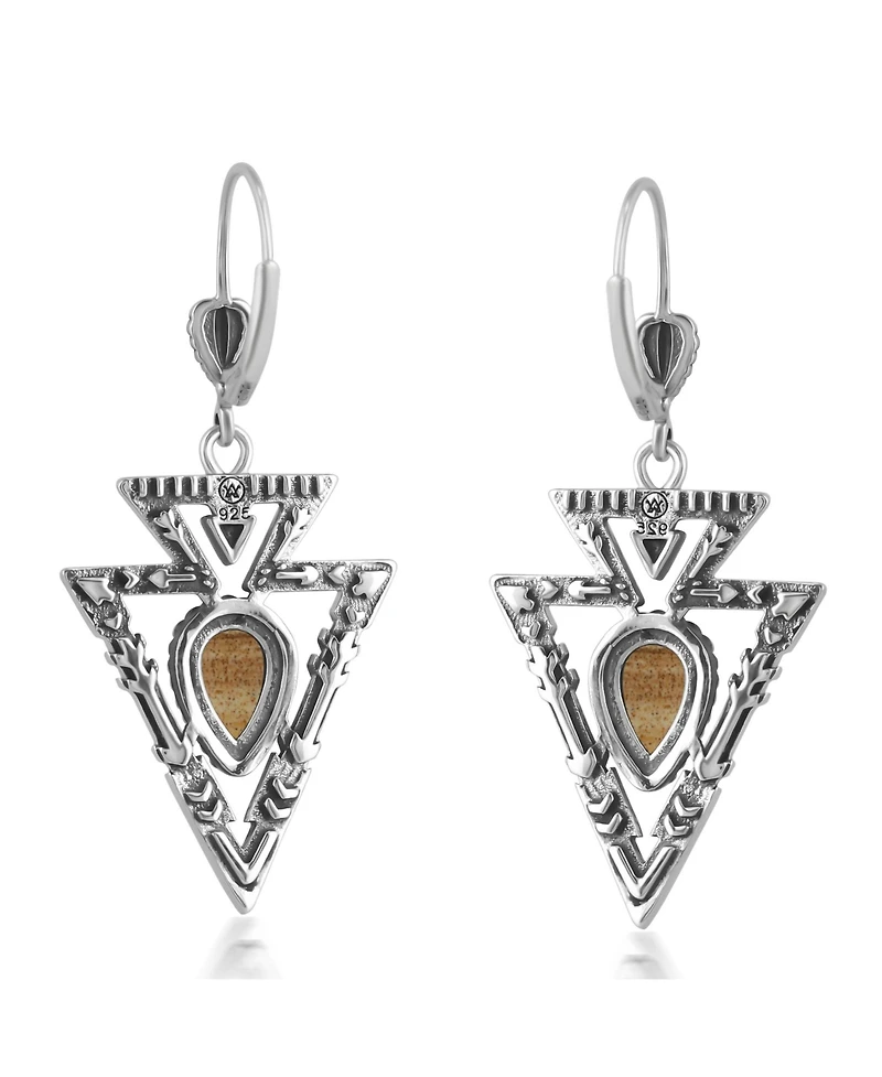 American West Jewelry Sterling Silver Picture Jasper Arrowhead Lever Back Earrings