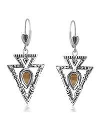 American West Jewelry Sterling Silver Picture Jasper Arrowhead Lever Back Earrings