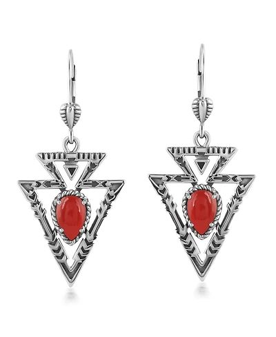 American West Jewelry Sterling Silver Red Onyx Arrowhead Lever Back Earrings