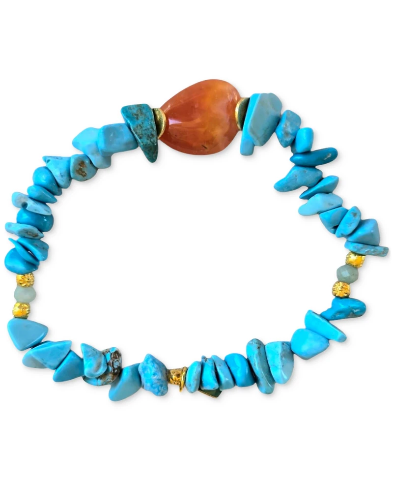 Minu Jewels Gold-Tone Turquoise and Carnelian Stretch Bracelet