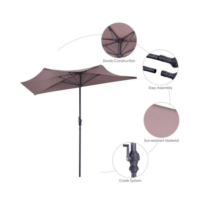 9 Feet Patio Bistro Half Round Umbrella without Weight Base