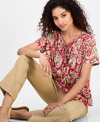 Nautica Jeans Women's Paisley-Print Tie-Neck Top