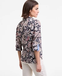 Nautica Jeans Women's Cotton Paisley-Print Roll-Tab Shirt