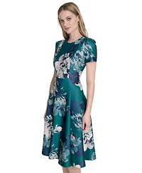 Calvin Klein Women's Scuba Floral-Print Fit & Flare Dress