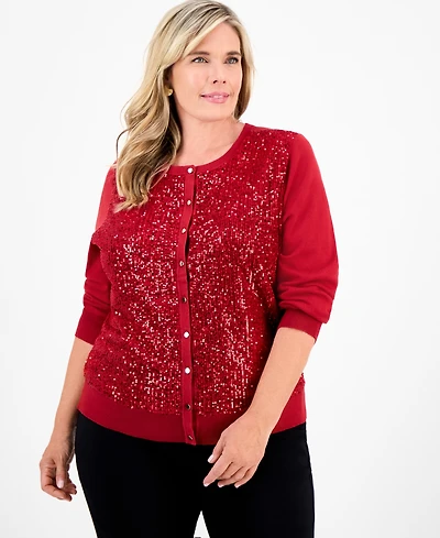 Jm Collection Plus Sequin Embellished Button-Front Cardigan, Macy's Exclusive