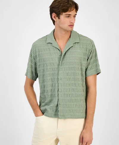 Sun + Stone Men's Andre Knit Tonal Stripe Camp Shirt, Exclusively at Macy's