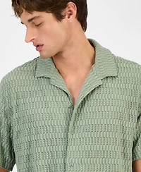 Sun + Stone Men's Andre Knit Tonal Stripe Camp Shirt, Exclusively at Macy's