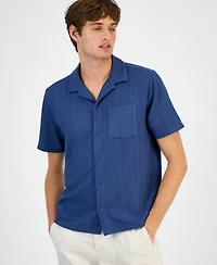 Sun + Stone Men's Textured Chevron Knit Short Sleeve Button-Front Camp Shirt, Created for Macy's
